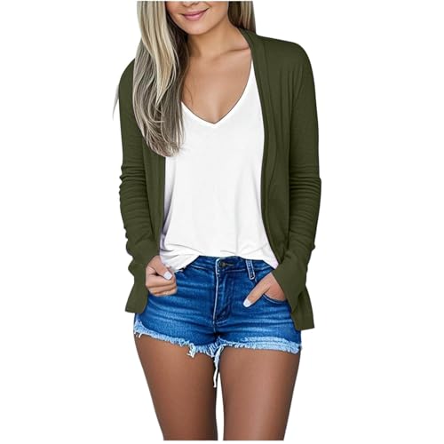 Guhmomh Strickjacke Damen Basic Cardigan Einfarbig Bluse Open Front Langarm Oberteil Dünne Jacket Freizeit Pullover Mode Strickmantel übergangsjacke Leichte Strickjacken Armeegrün S von Guhmomh