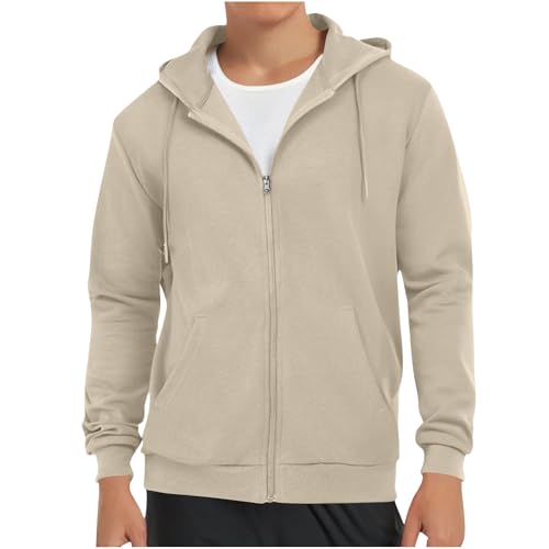 Guhmomh Sweatjacke Herren Herbst Kapuzenjacke Freizeit Zip Hoodie Dünne Hooded Sweatshirt Einfarbige Sport Atmungsaktive Kapuzenstrickjacke Fitness Sportjacke übergangsjacke Jungen Oberteile Beige L von Guhmomh