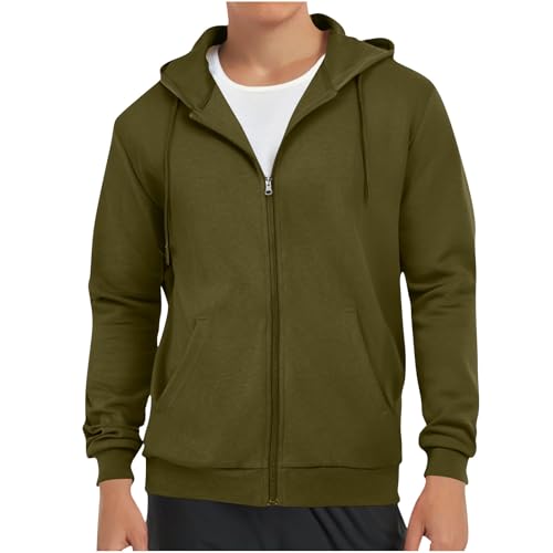 Guhmomh Sweatjacke Herren Herbst Kapuzenjacke Freizeit Zip Hoodie Dünne Hooded Sweatshirt Einfarbige Sport Kapuzenstrickjacke Outdoor Sportjacke übergangsjacke Jungen Wanderjacke Armeegrün S von Guhmomh