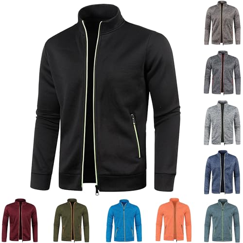 Guhmomh Sweatjacke Herren Leicht Sportjacke Zip Sweatshirt Dünne übergangsjacke Outdoor Strickjacke mit Taschen Trainingsjacke Einfarbige Laufjacke Wanderjacke College Jacke Jungen Schwarz 5XL von Guhmomh