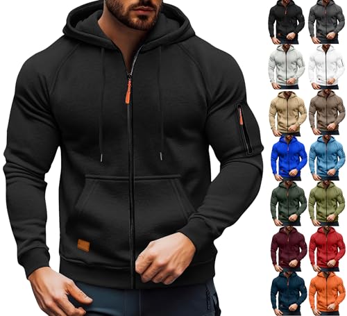 Guhmomh Sweatjacke Herren mit Kapuze Kapuzenjacke Hoodie Jacke Einfarbige Sweatshirt Jacke Jungen Zip Hoodie mit Tasche Sportjacke Outdoorjacke übergangsjacke Mode Herbstjacke Wanderjacke Schwarz XL von Guhmomh