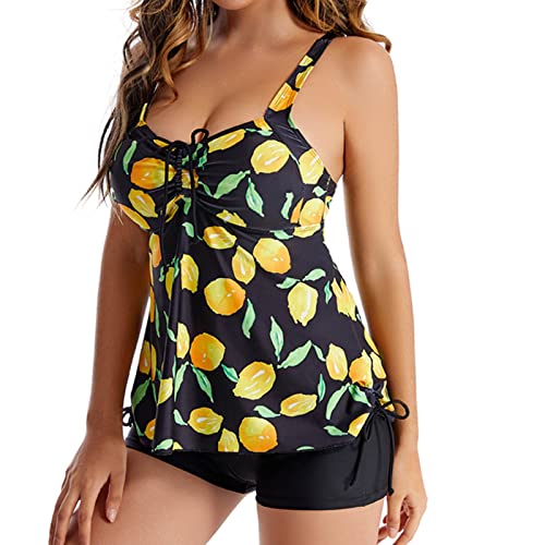 Guhmomh Tankini Damen Set Frauen Bademode High Waist Swimsuits Zweiteiliger Badeanzug mit Badeshorts Bauchweg Sport Sommer Schwimmanzug Freizeit Strandmode Strand Angebote des Tages Heute Gelb 4XL von Guhmomh