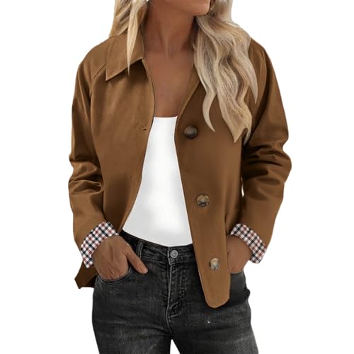 Guhmomh Trenchcoat Damen Kurz Einreihig Windbreaker übergangsmantel mit Kariertes Futter Blouson Jacke Elegant Mantel Winddicht Windjacke Leicht Winterjacke übergangsjacke Herbst Strickjacke Braun M Guhmomh Trenchcoat Damen Kurz Einreihig Windbreaker übergangsmantel mit Kariertes Futter Blouson Jacke Elegant Mantel Winddicht Windjacke Leicht Winterjacke übergangsjacke Herbst Strickjacke Braun M von Guhmomh