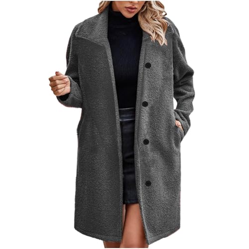 Guhmomh Winterjacke Damen Warm Wintermantel Baumwolle Fleecejacke Parka mit Taschen Elegant Winterparka Einfarbig Wollmantel Teddy Jacke Flanellhemd Dufflecoat Warehouse Deal Dunkelgrau XXL Dunkelgrau von Guhmomh