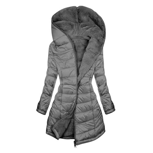 Guhmomh Winterjacke Damen Wintermantel mit Kapuze Steppjacke Fleecejacke Warme Gefüttert Daunenjacke Elegant Winterparka Einfarbig Hoodie Bequemes Jacke Winddicht Mantel Outlet Angebote Dunkelgrau M von Guhmomh
