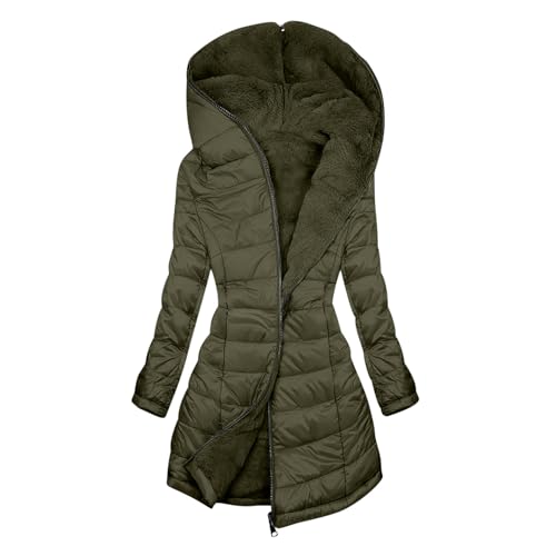Guhmomh Winterjacke Damen Wintermantel mit Kapuze Steppjacke Fleecejacke Warme Gefüttert Daunenjacke Elegant Winterparka Einfarbig Hoodie Bequemes Jacke Winddicht Mantel Sale Angebote Grün XXL von Guhmomh