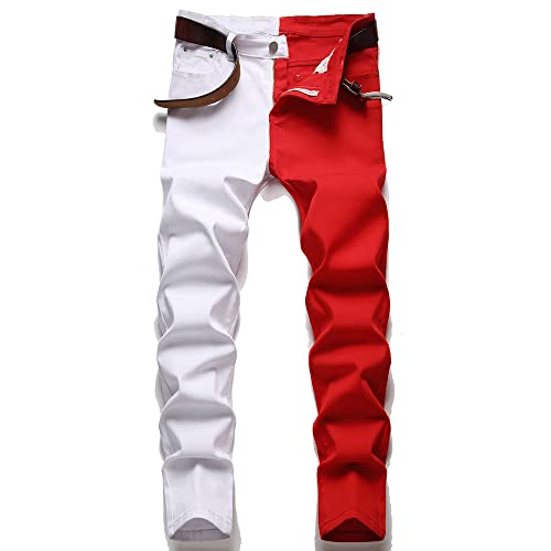 GuiSoHn Jeanshosen Jeans Hose Denim Jeanshose Herbst Und Winter Nähen Jeans Mode Herren Herren Jeans Nähen Schwarz Rot Und Weiß von GuiSoHn