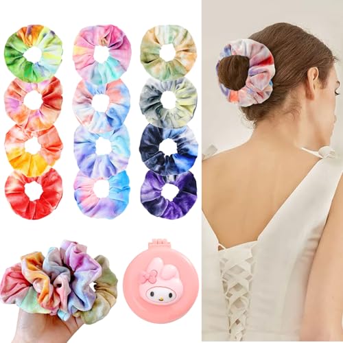 12 Stück Haargummis Mädchen Scrunchies Samt Haargummi Damen Tie-dye Haarbänder, Scrunchies Samt, Weich Haarschmuck, Haarbänder Gummibänder für Lockiges Haar, Glattes Haar, Pferdeschwanz, Dutt von Guidre