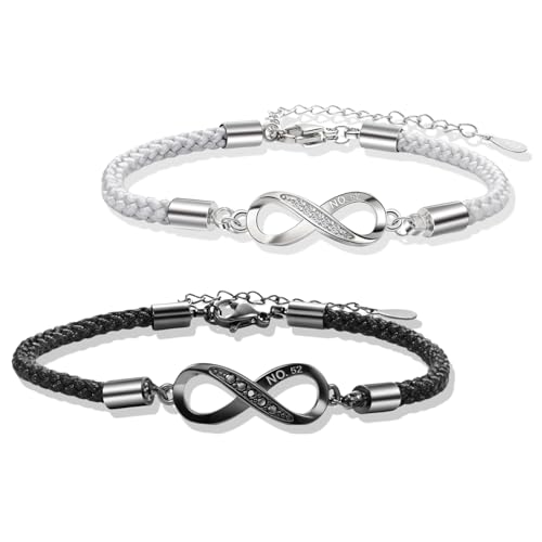 Guidre 2 Stück Infinity Armband Partnerarmbänder Liebes und Freundschaftsarmband Paar Armbänder Unendlichkeitszeichen Handgefertigt Geflochten Schmuck Geschenke für partner Frauen Mama Mädchen 15+5 cm von Guidre