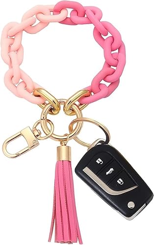 Guidre Schlüsselanhänger Auto Frauen Schlüsselanhänger Armband Autoschlüsselanhänger mit QuasteWeihnachtsgeschenke für Frauen,Handgelen schlüsselkette für Damen (Rosa Farbverlauf) von Guidre