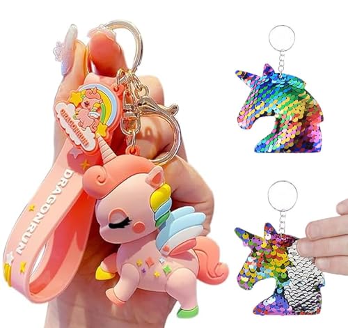 Schlüsselanhänger,Unicorn Schlüsselanhänger Anhänger,Niedlicher Schlüsselanhänger für Mädchen Geburtstag Weihnachten Geschenk,Cute Cartoon Unicorn Keychain,for Kids Gift Toy Bag Pendant Gift von Guidre