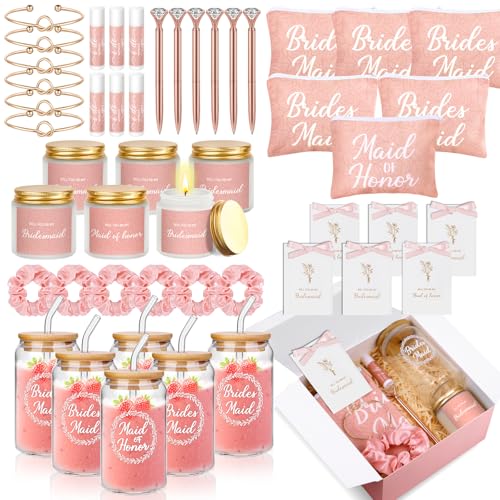 Brautjungfern-Antragsgeschenk, Brautjungfer-Box-Set mit Make-up-Tasche, Tasse, Kerze (Rosa) von Guifizeiom