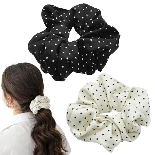 2 Stück Polka Dot Haargummi Haarringe Elastische Haarseil Haarschmuck Pferdeschwanzhalter Scrunchies Kopfbedeckung für Mädchen Frauen Tägliches Tragen von Guiguishiny