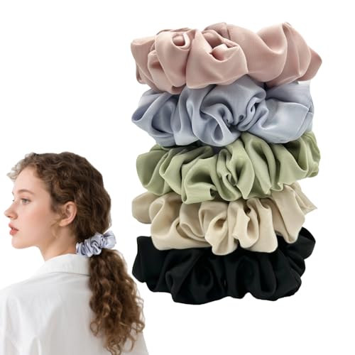 5 Stück Satin Scrunchie Sanfte Haargummi,Seidensatin Haargummis große Haargummis für Frauen, Mädchen Haargummi Weniger Frizz & Haarbruch 5 Farben von Guiguishiny