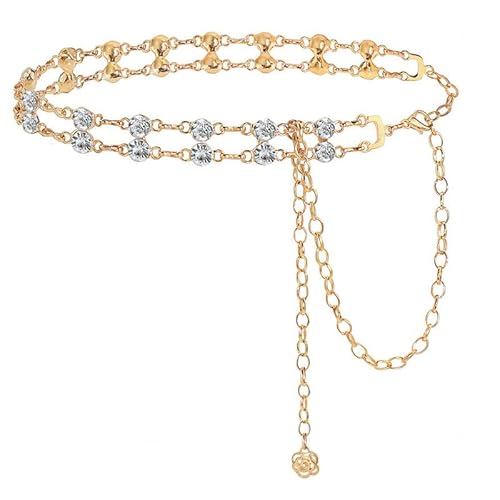 Guiguishiny Kettengürtel für Frauen Langer Taillengürtel Kristall Taillenkette Diamant Gürtel Verstellbare Taillenkette Hüftkette für Kleider Jeans Taillenkette von Guiguishiny