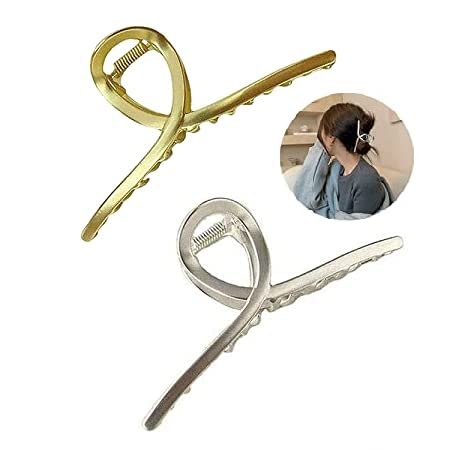 Damen Haarspange Einfache Kopfschmuck Metall Haarnadel, Frauen Haarklammer Elegante Haargreifer Geometrische Haarnadel (Golden x1 + Silber x1) von Guillala