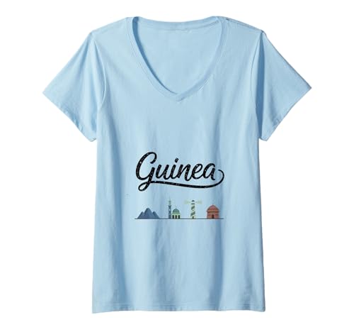 Damen Guinea Skyline Reise Urlaub Outfits T-Shirt mit V-Ausschnitt von Guinea Casual Clothes T-Shirts