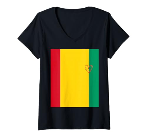 Damen Guinea-Flagge, Guinea-Herz, stolzer Nationalfeiertag T-Shirt mit V-Ausschnitt Damen Guinea-Flagge, Guinea-Herz, stolzer Nationalfeiertag T-Shirt mit V-Ausschnitt von Guinea Flag Guinean Proud National Day Gifts Idea