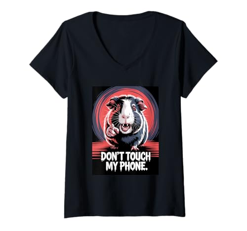 Damen Meerschweinchen Angry Don't Touch My Phone T-Shirt mit V-Ausschnitt Damen Meerschweinchen Angry Don't Touch My Phone T-Shirt mit V-Ausschnitt von Guinea Pig Cute & Furious Horror Art