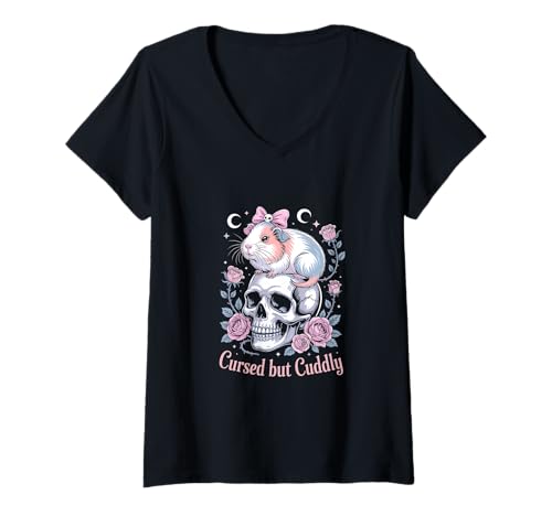 Damen Meerschweinchen Gothic Schädel Pastell Schleife & Rosen T-Shirt mit V-Ausschnitt Damen Meerschweinchen Gothic Schädel Pastell Schleife & Rosen T-Shirt mit V-Ausschnitt von Guinea Pig Floral horror dark witchy aesthetic.