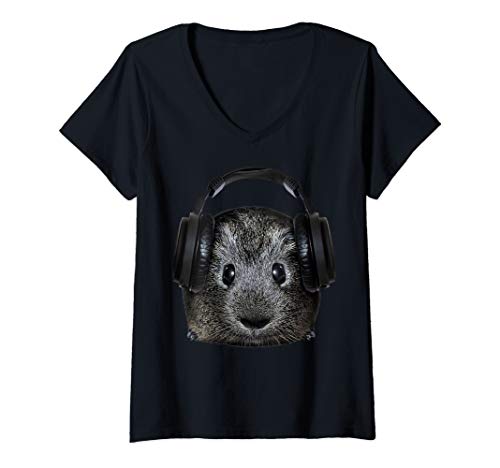 Damen DJ Meerschweinchen Geschenk Musik Festival Elektro Haustier T-Shirt mit V-Ausschnitt Damen DJ Meerschweinchen Geschenk Musik Festival Elektro Haustier T-Shirt mit V-Ausschnitt von Guinea Pig T Shirts and Gifts
