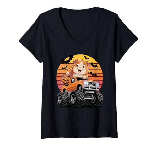 Damen Halloween Monstertruck Meerschweinchen T-Shirt mit V-Ausschnitt Damen Halloween Monstertruck Meerschweinchen T-Shirt mit V-Ausschnitt von Guinea Pigs Lover Gifts