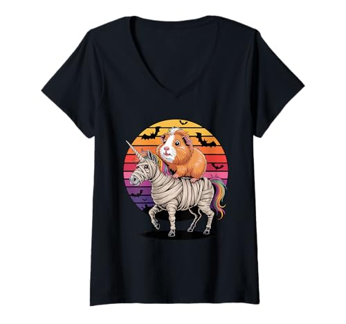 Damen Halloween Mumie Einhorn Meerschweinchen T-Shirt mit V-Ausschnitt Damen Halloween Mumie Einhorn Meerschweinchen T-Shirt mit V-Ausschnitt von Guinea Pigs Lover Gifts