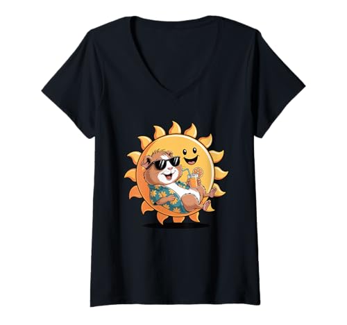 Damen Meerschweinchen Sonnenbrille T-Shirt mit V-Ausschnitt Damen Meerschweinchen Sonnenbrille T-Shirt mit V-Ausschnitt von Guinea Pigs Lover Gifts