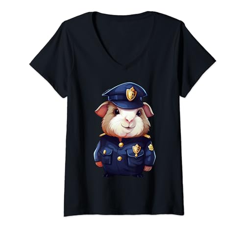 Damen Meerschweinchen Polizei T-Shirt mit V-Ausschnitt Damen Meerschweinchen Polizei T-Shirt mit V-Ausschnitt von Guinea pig Fans