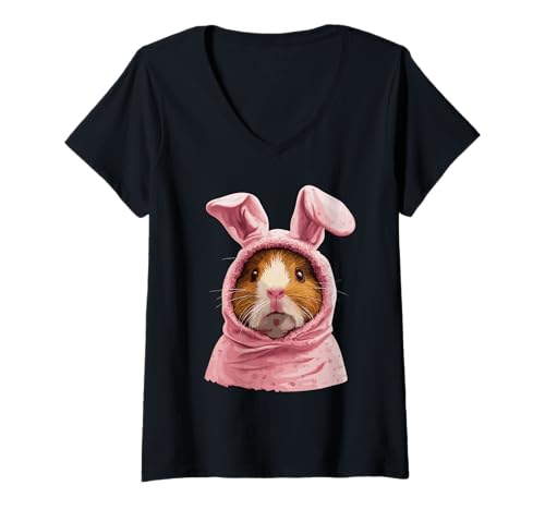 Damen Meerschweinchen im Osterhasenkostüm T-Shirt mit V-Ausschnitt von Guinea pig Love