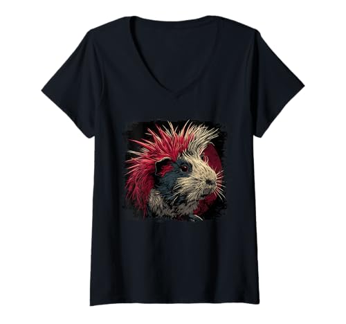 Damen Meerschweinchen Punk T-Shirt mit V-Ausschnitt Damen Meerschweinchen Punk T-Shirt mit V-Ausschnitt von Guinea pig pet love