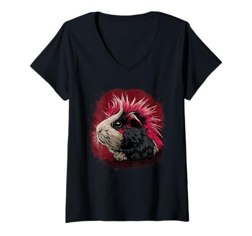 Damen Meerschweinchen Punk T-Shirt mit V-Ausschnitt Damen Meerschweinchen Punk T-Shirt mit V-Ausschnitt von Guinea pig pet love