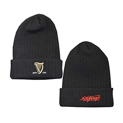 Guinness Gestrickte gerippte Beanie-Mütze mit gesticktem Text und Signatur, Schwarz, Einheitsgröße von Guinness