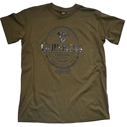 Guinness Herren T-Shirt. Khakigrün mit Foreign-Extra-Logo (L) von Guinness