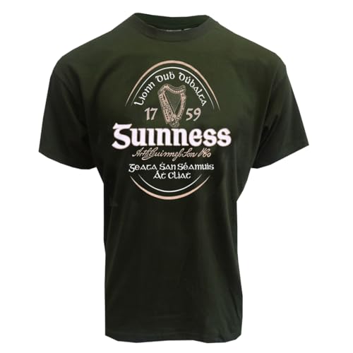 Guinness Irish Label Bottle Green T-Shirt Traditional Craft Offizielles Herren T-Shirt mit irischer Harfe, flaschengrün, 100% recyceltes Material von Guinness