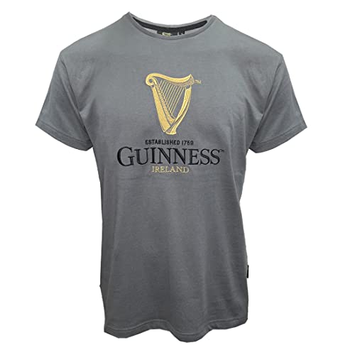 Guinness Grau/Zinn bestickt Gold Harfe Premium T-Shirt, zinnfarben, S von Guinness