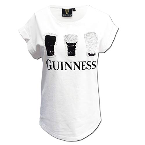 Guinness Weißes 2-Wege-Pailletten-T-Shirt Damen (as3, Alpha, l, Regular, Regular) von Guinness