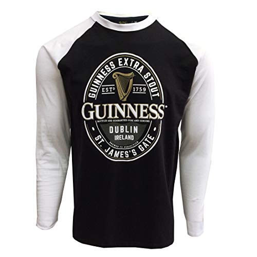 Schwarz-Weißes Guinness Langarm T-Shirt mit Dublin Irland Label (Large) von Guinness
