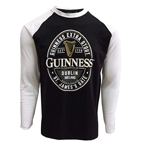 Schwarz-weißes Guinness Langarm-T-Shirt mit Dublin Irland Label Gr. XXL, schwarz / weiß von Guinness
