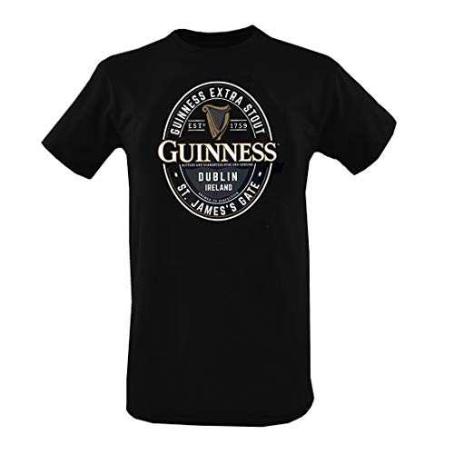 Traditional Crafts Herren English Label Print T-Shirt, Schwarz, XL von Guinness