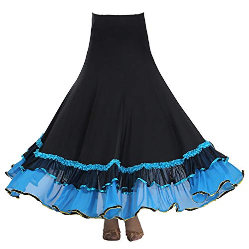 Damen Flamenco Dance Lange Rock Maxirock Tanzrock Faltenrock Tango Latein Walzer Bauchtanz Ballroom Wettbewerb Kostüm Blauer See Einheitsgröße von Guiran