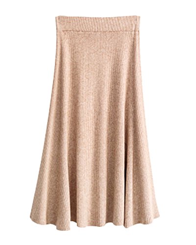 Damen Strickrock Einfarbig Verdicken Slim Fit Stretch Längen Flared Strick Röcke Maxi Winterröcke Leicht Kaki von Guiran