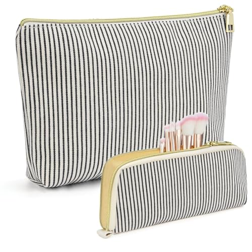 Guiran 2er-Set Gesteppte Make-up-Taschen, Florale Kosmetiktaschen aus Baumwolle, Große Reise-Toilettentaschen, Ästhetische und niedliche Schminktaschen für Damen und Mädchen von Guiran