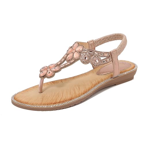 Guiran Damen Glitzer Sandalen – Flache Sommerschuhe mit Strass, Elegant und Funkelnd für Sommer und Urlaub von Guiran