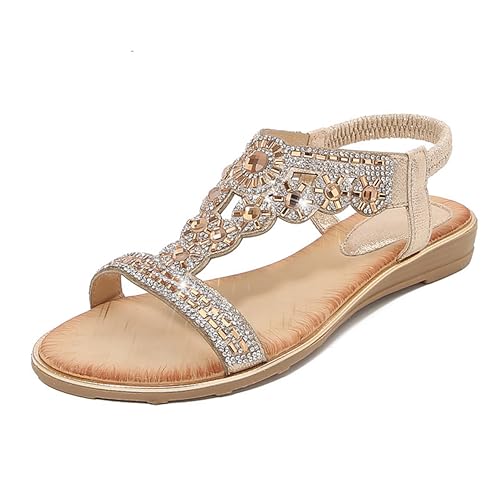 Guiran Damen Glitzer Sandalen – Sommer Strass Sandalen Flach Elegant, Offene Sommerschuhe mit Funkelnden Details von Guiran