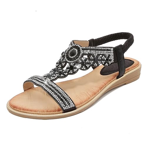 Guiran Damen Glitzer Sandalen – Sommer Strass Sandalen Flach Elegant, Offene Sommerschuhe mit Funkelnden Details von Guiran