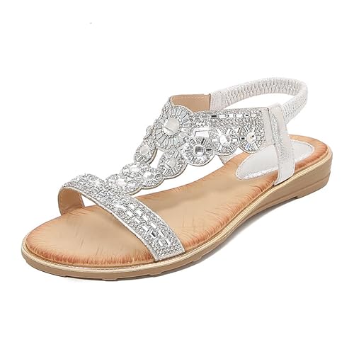 Guiran Damen Glitzer Sandalen – Sommer Strass Sandalen Flach Elegant, Offene Sommerschuhe mit Funkelnden Details von Guiran