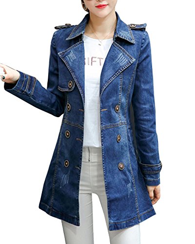 Guiran Damen Jeansjacke Denim Langarm Jäckchen Übergangsjacke Denim Mäntel Jacke Lange Trenchcoat Blau von Guiran