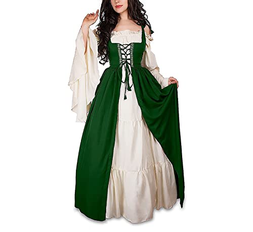 Guiran Damen Mittelalterliche Kleid mit Trompetenärmel Mittelalter Party Kostüm Maxikleid Grün 2XL von Guiran
