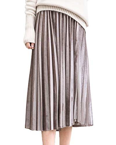 Guiran Damen Plisseerock Hohe Taille Stretch Midi Samt Falten Rock Midi-Rock Knielangen Rock Winterrock Champagner von Guiran